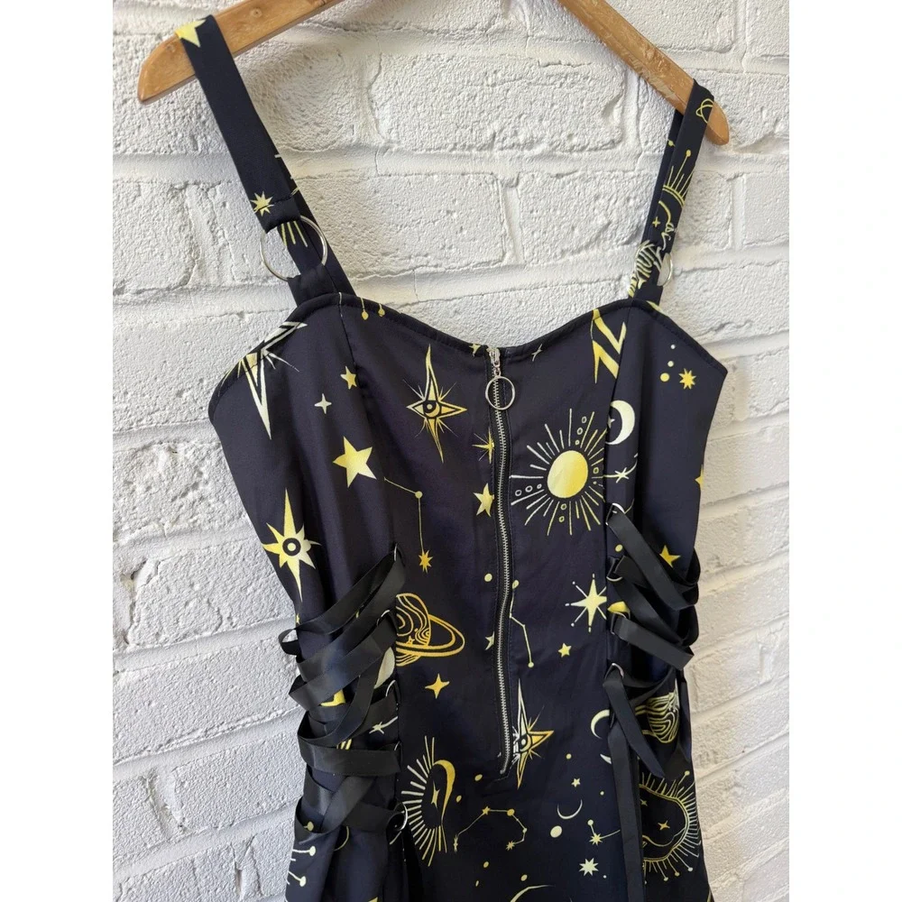 Moon Star Celestial Mini Dress Womans L Witchy Gothic‎ Festival Fairy Grunge